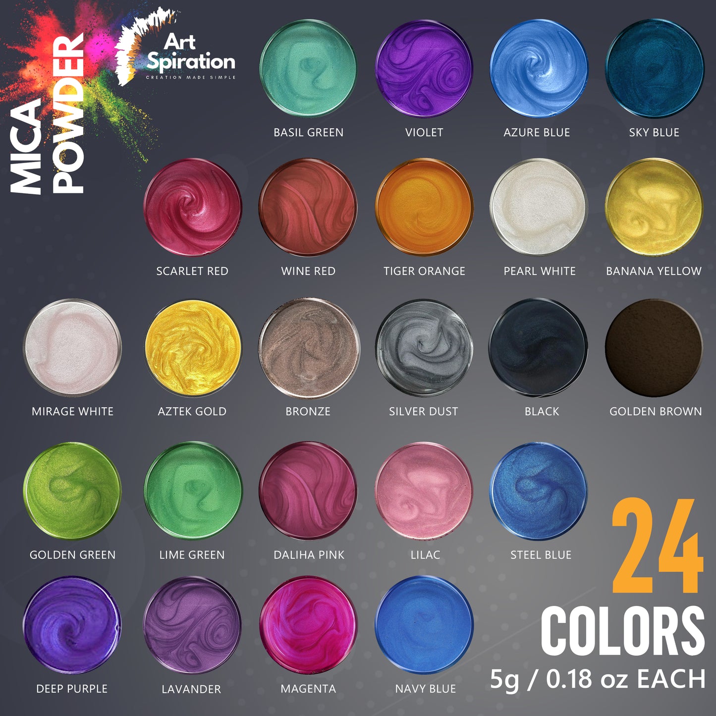 Mica Powder Essential Series, 24 colors Set (3g/ 0.03oz each)