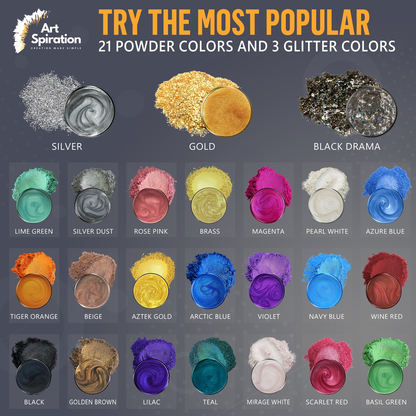 Mica Powder Essential Series, 24 colors Set (10g/ 0.3oz each)