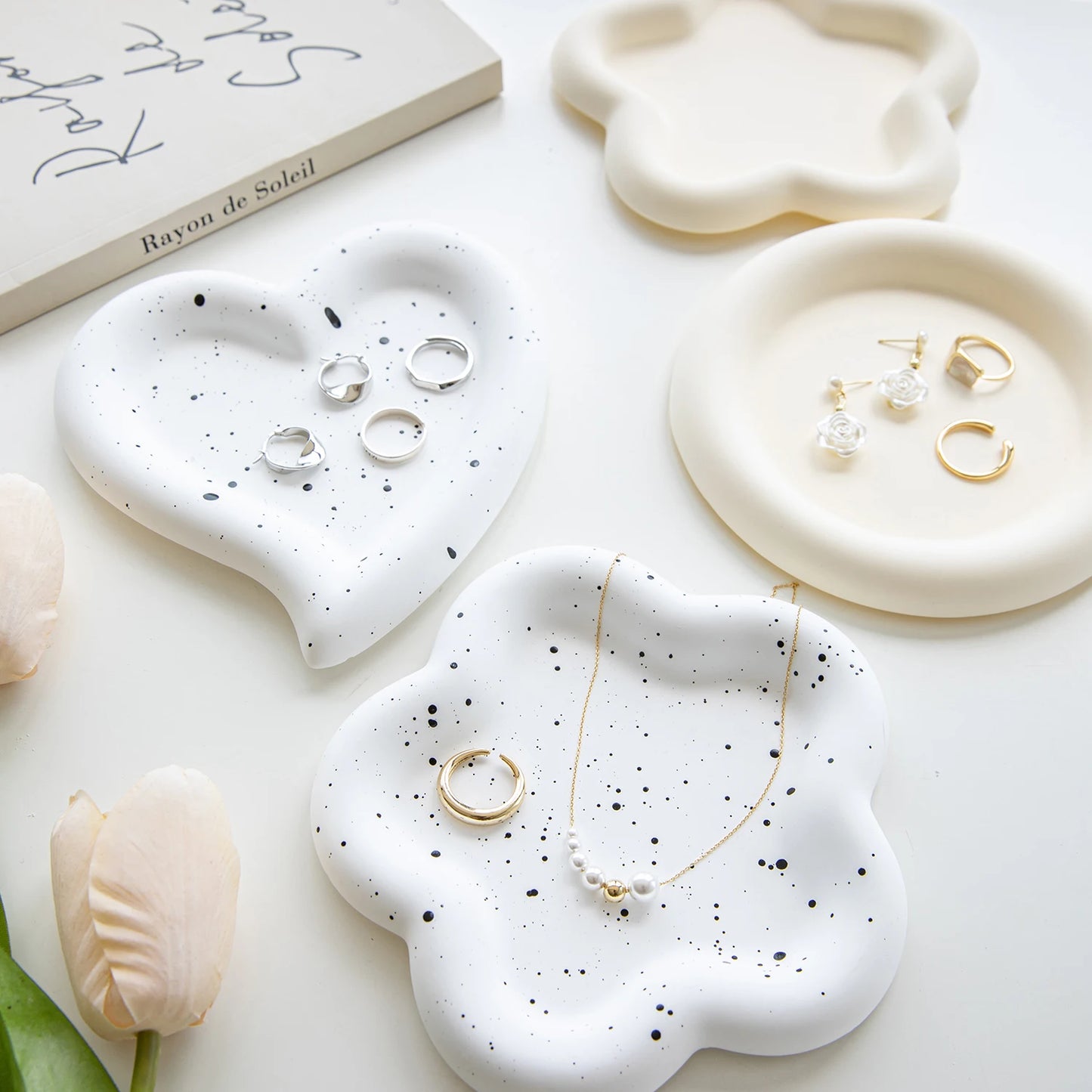 Silicone Heart Tray Mold Cloud Coaster Resin DIY Jewelry Trinket Dish Candle Holder Casting Concrete Irregular Design
