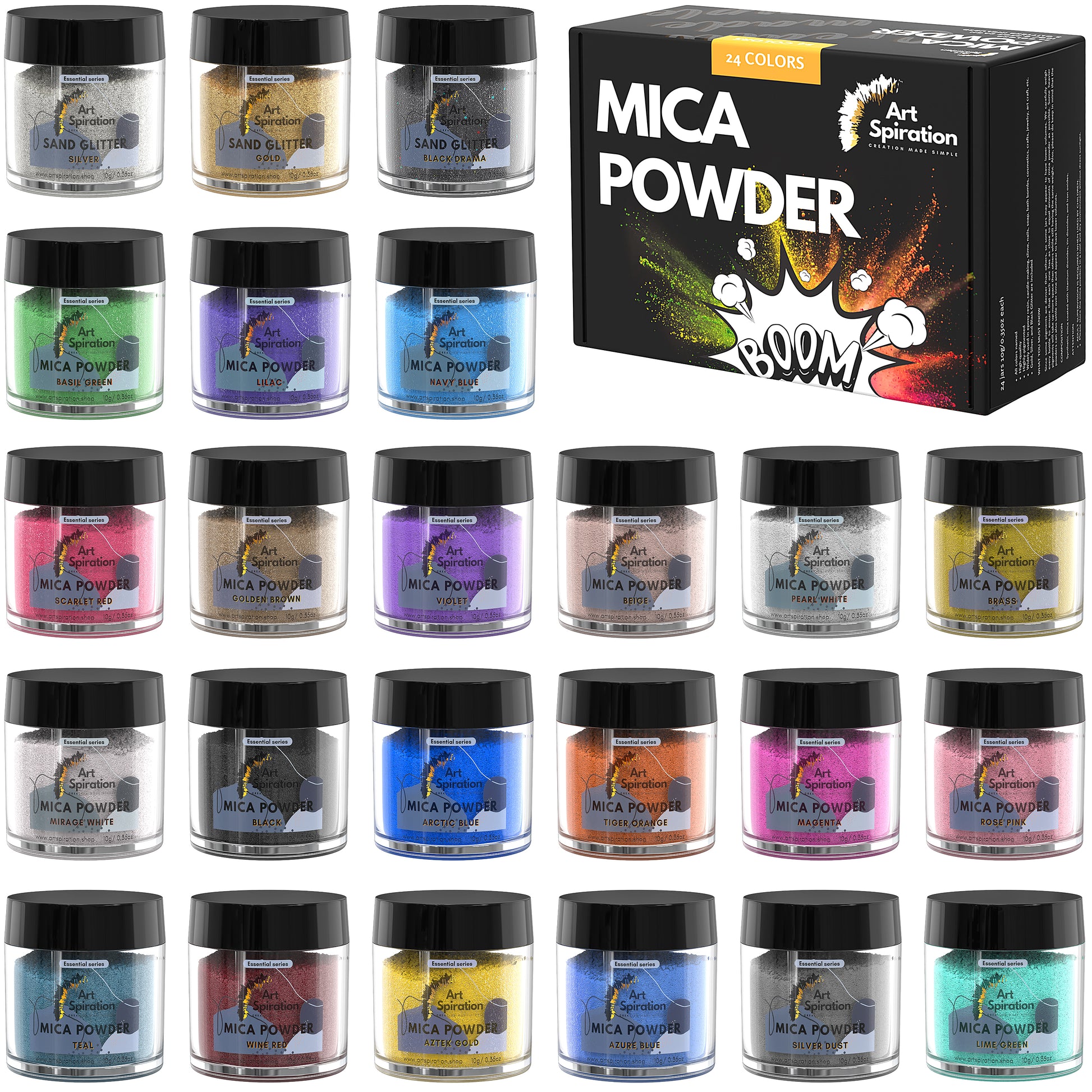 Mica Powder Color Set 24 Jars for Epoxy Resin, Pigment Powder for