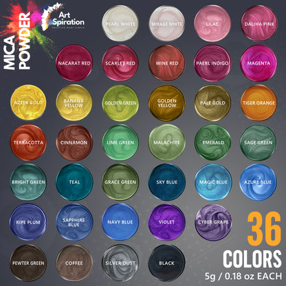 Mica Powder Essential Series, 36 colors Set (3g/ 0.03oz each)